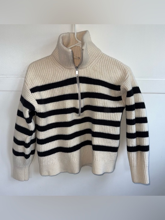 Everlane The Half-Zip Sweater in Luxe Merino Wool Sz Small Cream & Black Stripe - Picture 5 of 14